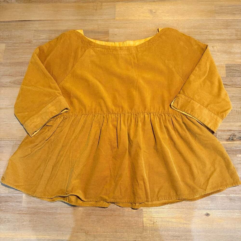 Maeve by Anthropologie Maria Corduroy Babydoll Blouse Mustard Yellow Size XS